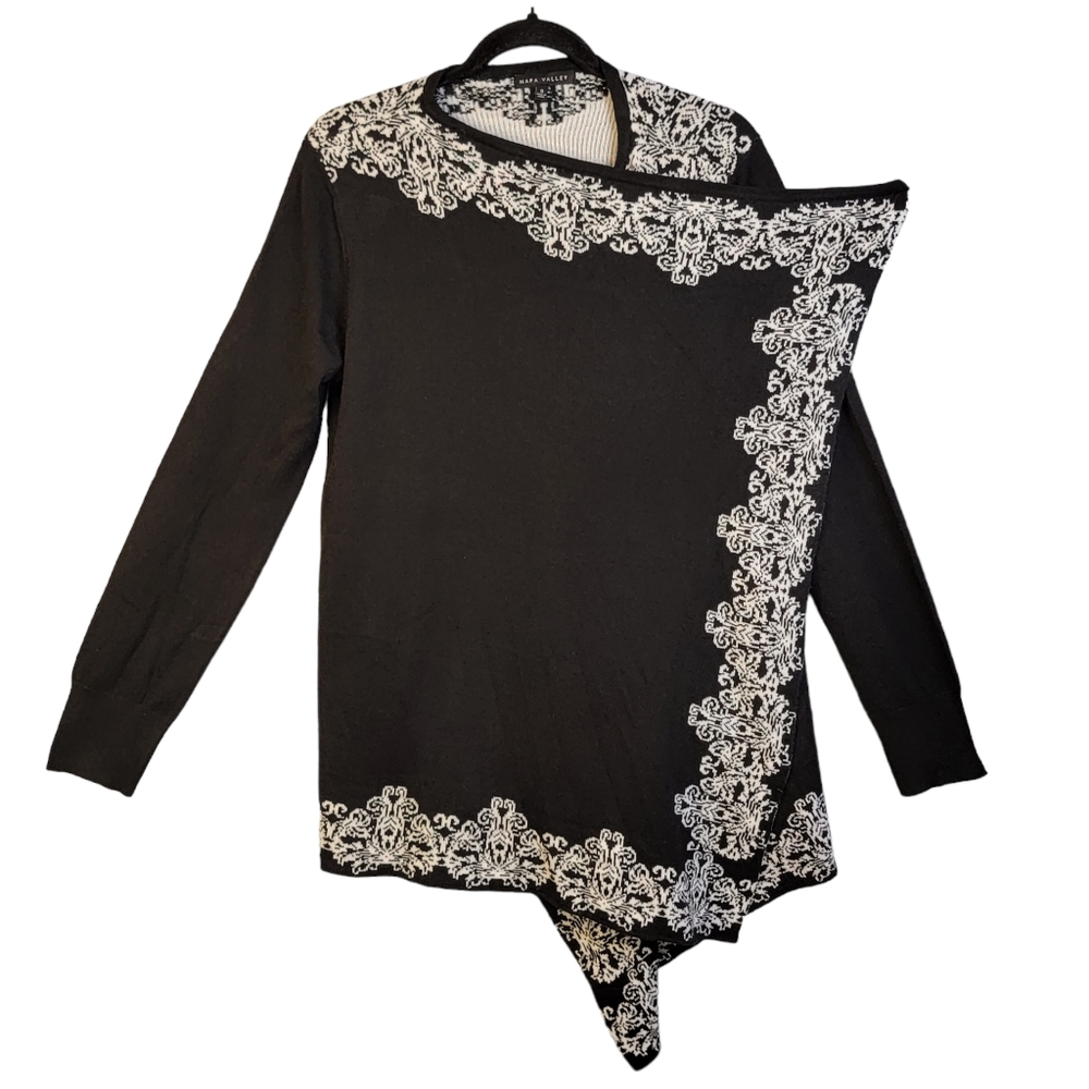Napa Valley Black & White Light Weight Sweater Wrap Shawl Shrug Long Sleeves S - Picture 6 of 15